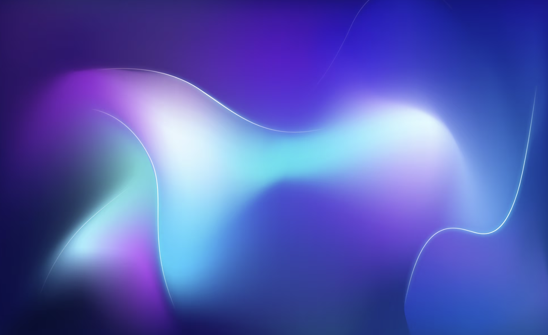 Flowing gradient background with organic purple to cyan wave-like shapes and translucent bubble forms