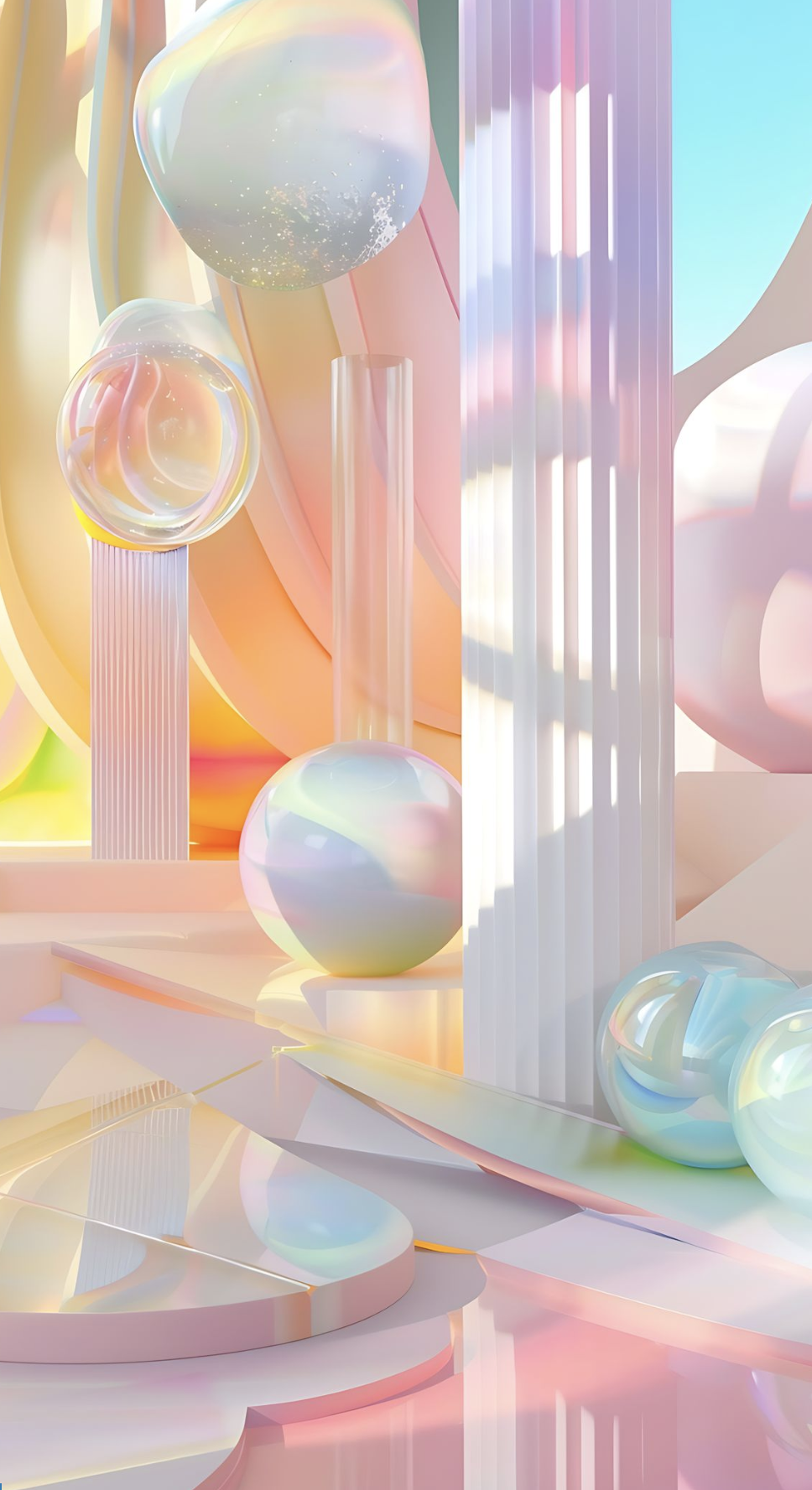 Futuristic 3D abstract composition with iridescent spheres and geometric shapes representing unique customized design